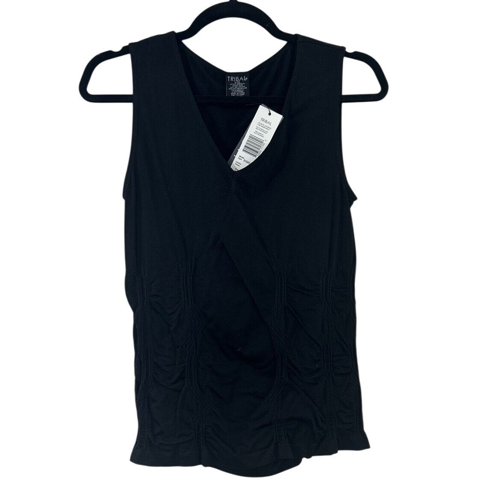 Tribal Sportswear Womens Black‎ Ruched V-Neck Tank Top Stretch 51540-528 NEW L